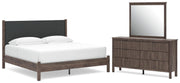 Pamytta King Upholstered Panel Platform Bed, Dresser and Mirror in Brown - PKG022747