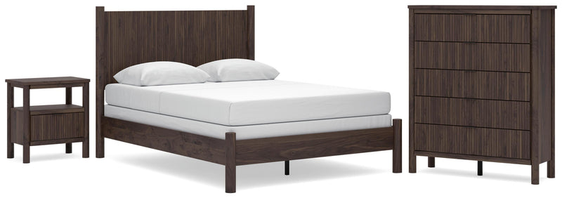 Pamytta Queen Panel Bed, Chest and  Nightstand in Brown - PKG022770