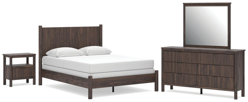 Pamytta Queen Panel Bed, Dresser, Mirror and Nightstand in Brown - PKG022712