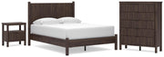 Pamytta Queen Panel Platform Bed, Chest and  Nightstand in Brown - PKG022758