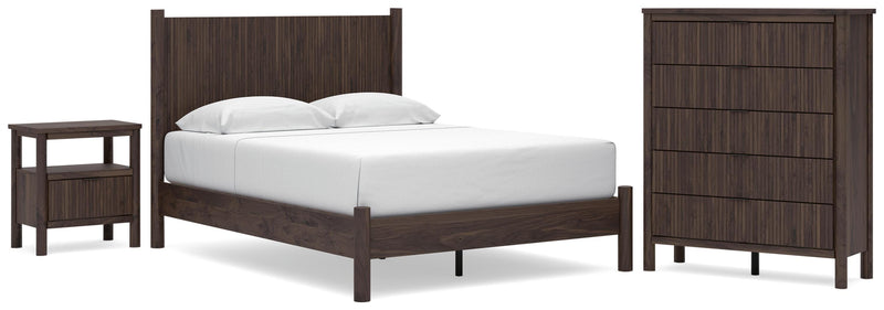 Pamytta Queen Panel Platform Bed, Chest and  Nightstand in Brown - PKG022758