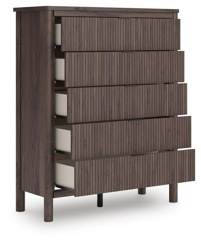 Pamytta Queen Panel Platform Bed, Chest and  Nightstand in Brown - PKG022758