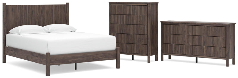Pamytta Queen Panel Platform Bed, Dresser and Chest in Brown - PKG022757