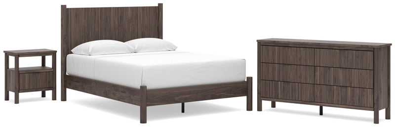 Pamytta Queen Panel Platform Bed, Dresser and Nightstand in Brown - PKG022680