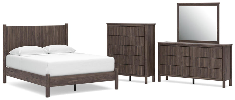 Pamytta Queen Panel Platform Bed, Dresser, Mirror and Chest in Brown - PKG022677