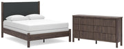 Pamytta Queen Upholstered Panel Bed and Dresser in Brown - PKG022733