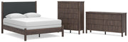 Pamytta Queen Upholstered Panel Bed, Dresser and Chest in Brown - PKG022775