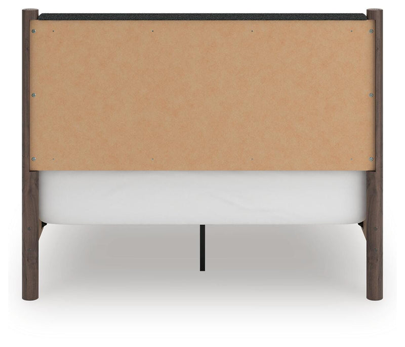 Pamytta Queen Upholstered Panel Bed, Dresser and Mirror in Brown - PKG022729