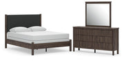 Pamytta Queen Upholstered Panel Bed, Dresser and Mirror in Brown - PKG022729