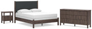 Pamytta Queen Upholstered Panel Bed, Dresser and Nightstand in Brown - PKG022734