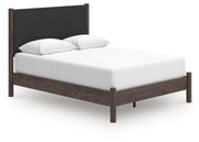 Pamytta Queen Upholstered Panel Platform Bed and Dresser in Brown - PKG022697