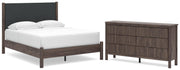 Pamytta Queen Upholstered Panel Platform Bed and Dresser in Brown - PKG022697