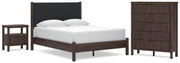 Pamytta Queen Upholstered Panel Platform Bed, Chest and  Nightstand in Brown - PKG022764