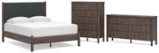 Pamytta Queen Upholstered Panel Platform Bed, Dresser and Chest in Brown - PKG022763