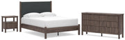 Pamytta Queen Upholstered Panel Platform Bed, Dresser and Nightstand in Brown - PKG022698