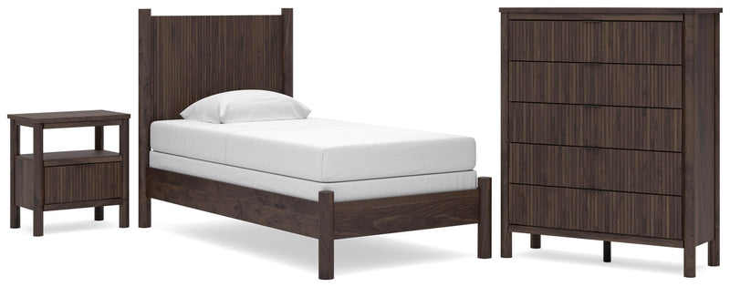 Pamytta Twin Panel Bed, Chest and  Nightstand in Brown - PKG022766