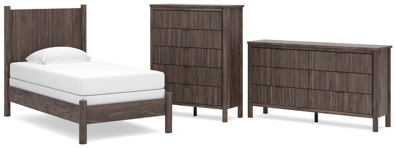Pamytta Twin Panel Bed, Dresser and Chest in Brown - PKG022765