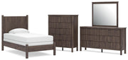 Pamytta Twin Panel Bed, Dresser, Mirror and Chest in Brown - PKG022701
