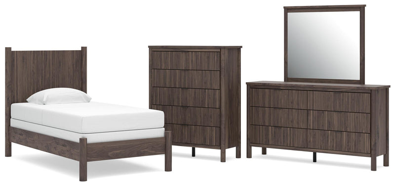 Pamytta Twin Panel Bed, Dresser, Mirror and Chest in Brown - PKG022701