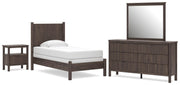 Pamytta Twin Panel Bed, Dresser, Mirror and Nightstand in Brown - PKG022700