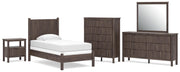 Pamytta Twin Panel Bed, Dresser, Mirror, Chest and Nightstand in Brown - PKG022702