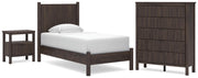 Pamytta Twin Panel Platform Bed, Chest and  Nightstand in Brown - PKG022754