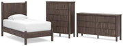 Pamytta Twin Panel Platform Bed, Dresser and Chest in Brown - PKG022753
