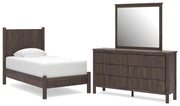 Pamytta Twin Panel Platform Bed, Dresser and Mirror in Brown - PKG022663