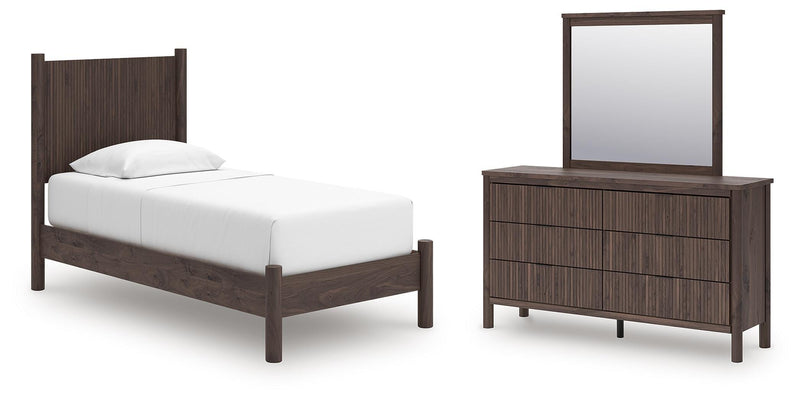 Pamytta Twin Panel Platform Bed, Dresser and Mirror - PCB2614B3