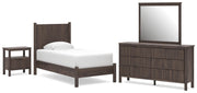 Pamytta Twin Panel Platform Bed, Dresser, Mirror and Nightstand in Brown - PKG022664