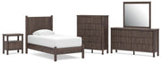 Pamytta Twin Panel Platform Bed, Dresser, Mirror, Chest and Nightstand in Brown - PKG022666