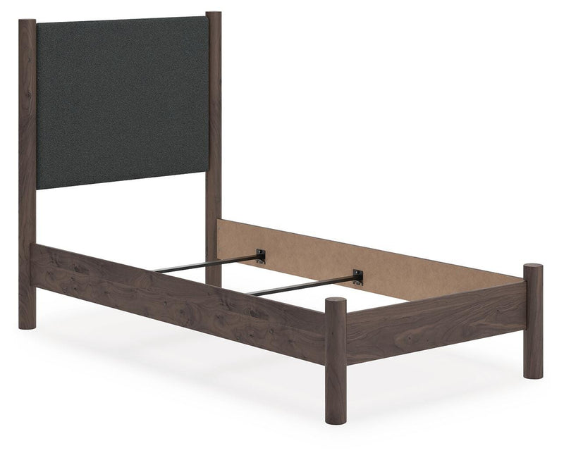 Pamytta Twin Upholstered Panel Bed, Chest and  Nightstand in Brown - PKG022772