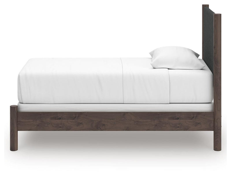 Pamytta Twin Upholstered Panel Bed, Chest and  Nightstand in Brown - PKG022772