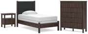 Pamytta Twin Upholstered Panel Bed, Chest and  Nightstand in Brown - PKG022772