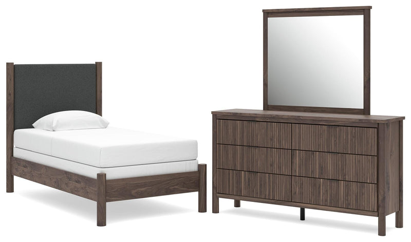 Pamytta Twin Upholstered Panel Bed, Dresser and Mirror - PCB2614B21