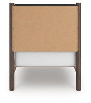 Pamytta Twin Upholstered Panel Platform Bed, Chest and  Nightstand in Brown - PKG022760