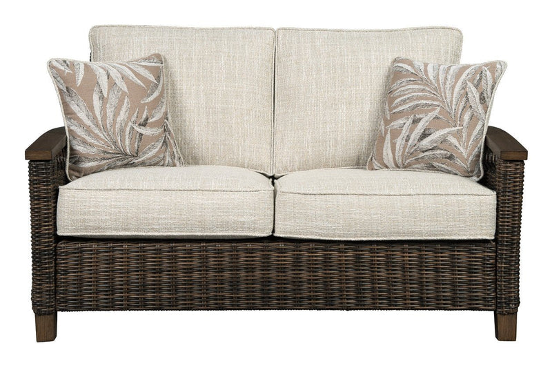 Paradise Trail Medium Brown Loveseat with Cushion - Gate FurnitureOutdoor Loveseat