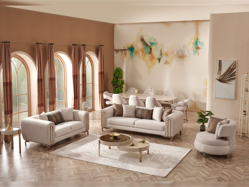 Paris 3-pieces (Sofa & Loveseat & Chair) Livingroom Set Cream in Cream - 101-PAR-ZEG02-321