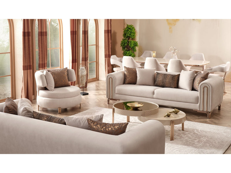 Paris 3-pieces (Sofa & Loveseat & Chair) Livingroom Set Cream in Cream - 101-PAR-ZEG02-321