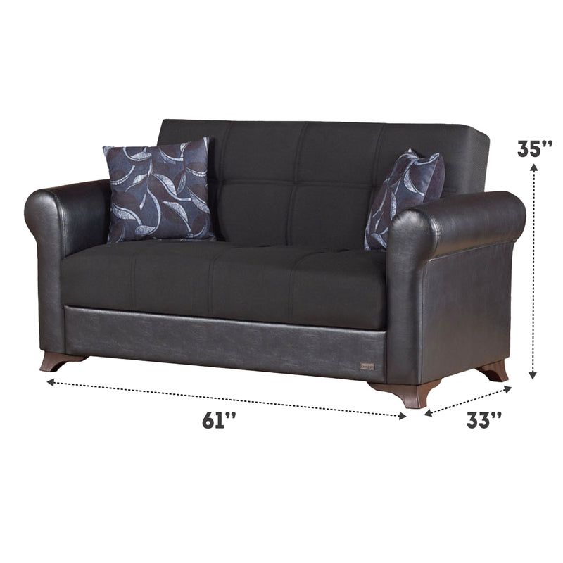 Passaic 61 in. Convertible Sleeper Loveseat in Black with Storage - Gate FurnitureLoveseat
