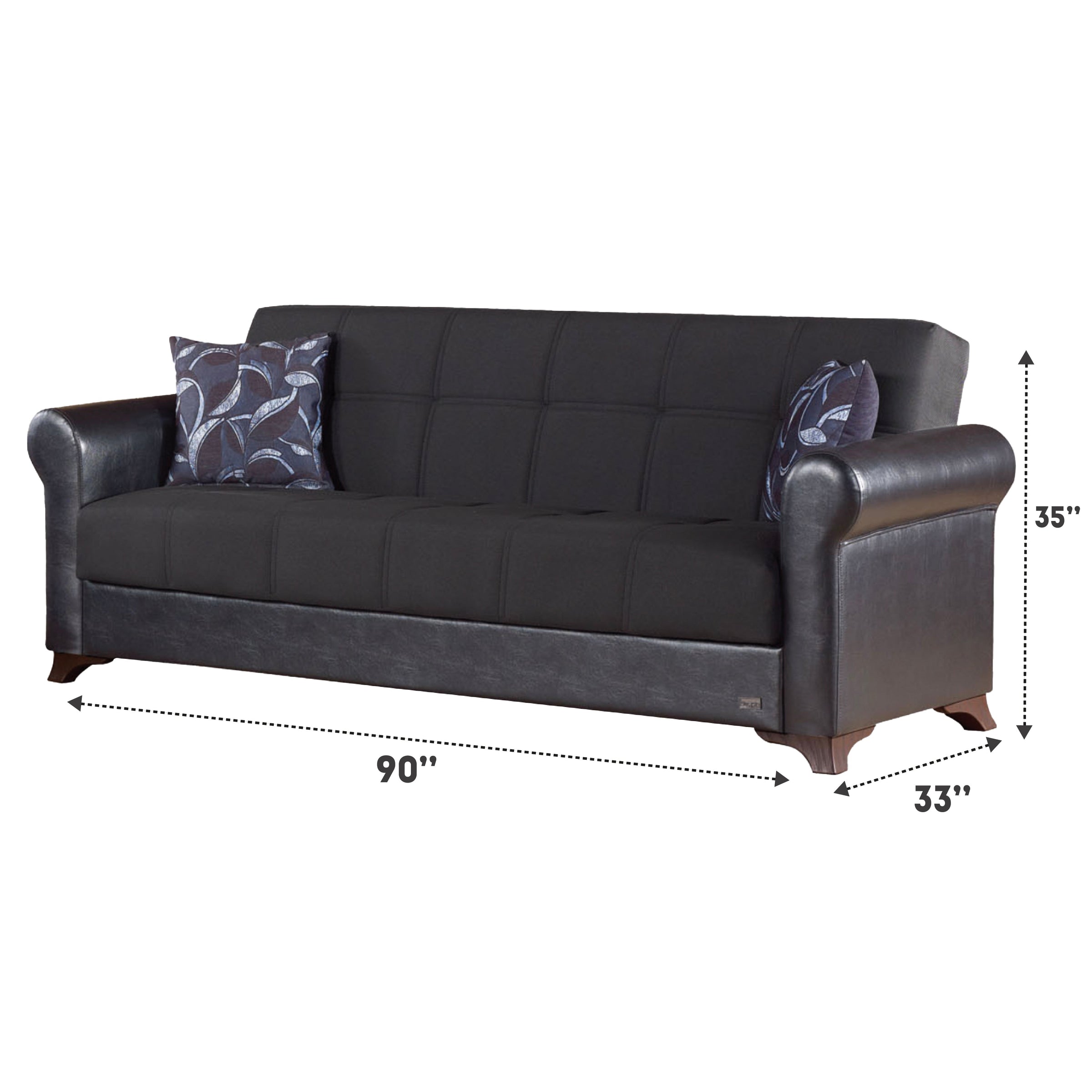 Passaic 90 in. Convertible Sleeper Sofa in Black with Storage - Gate ...