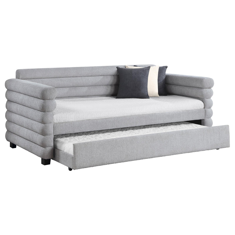Patricia Boucle Upholstered Twin Day Bed with Trundle Grey  - 300718
