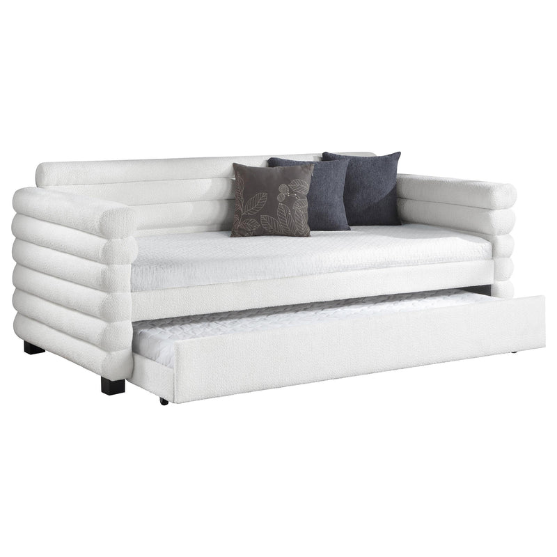 Patricia Boucle Upholstered Twin Day Bed with Trundle White - 300716