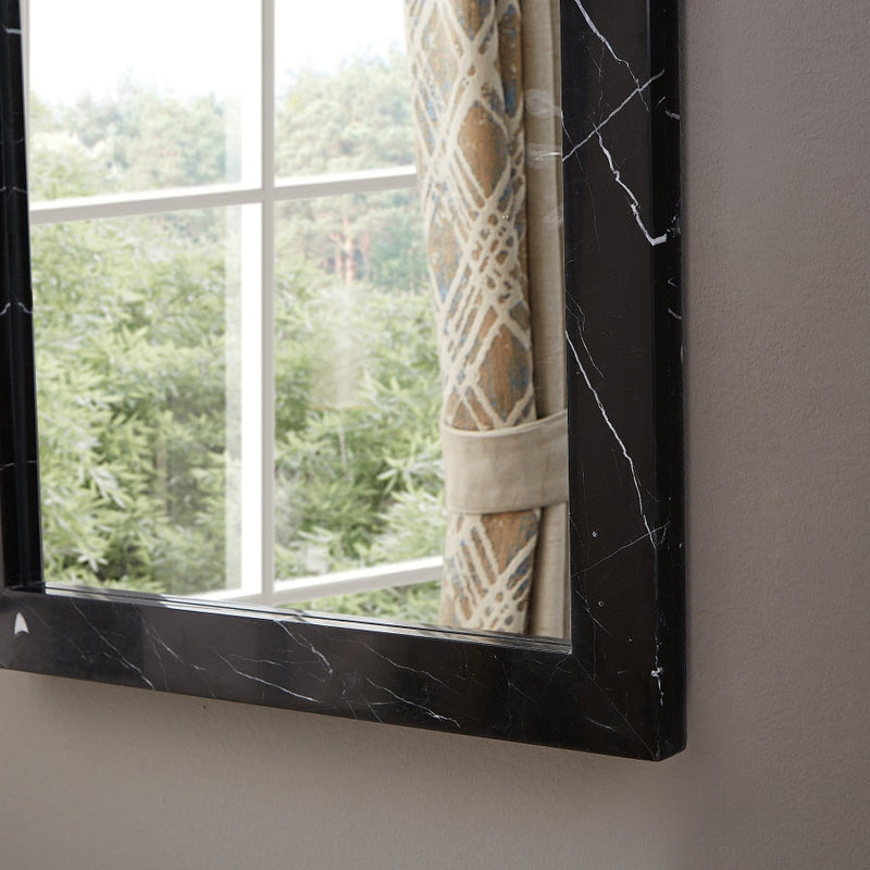 Pavia Genuine Marble Frame Mirror in Black - 66086Black-M