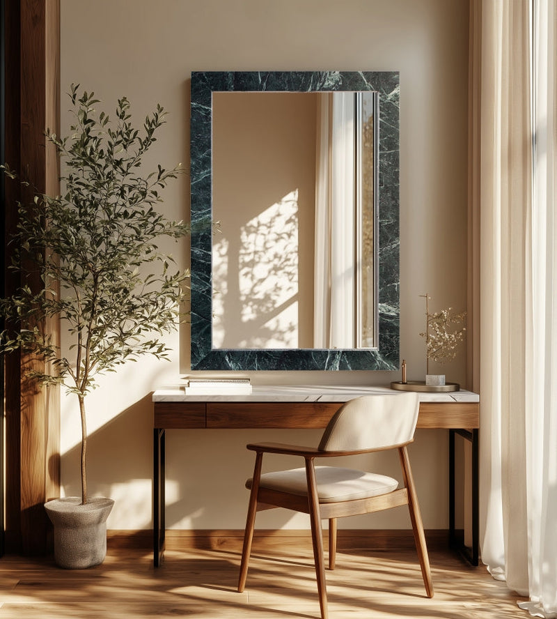 Pavia Genuine Marble Frame Mirror in Green - 66086Green-M
