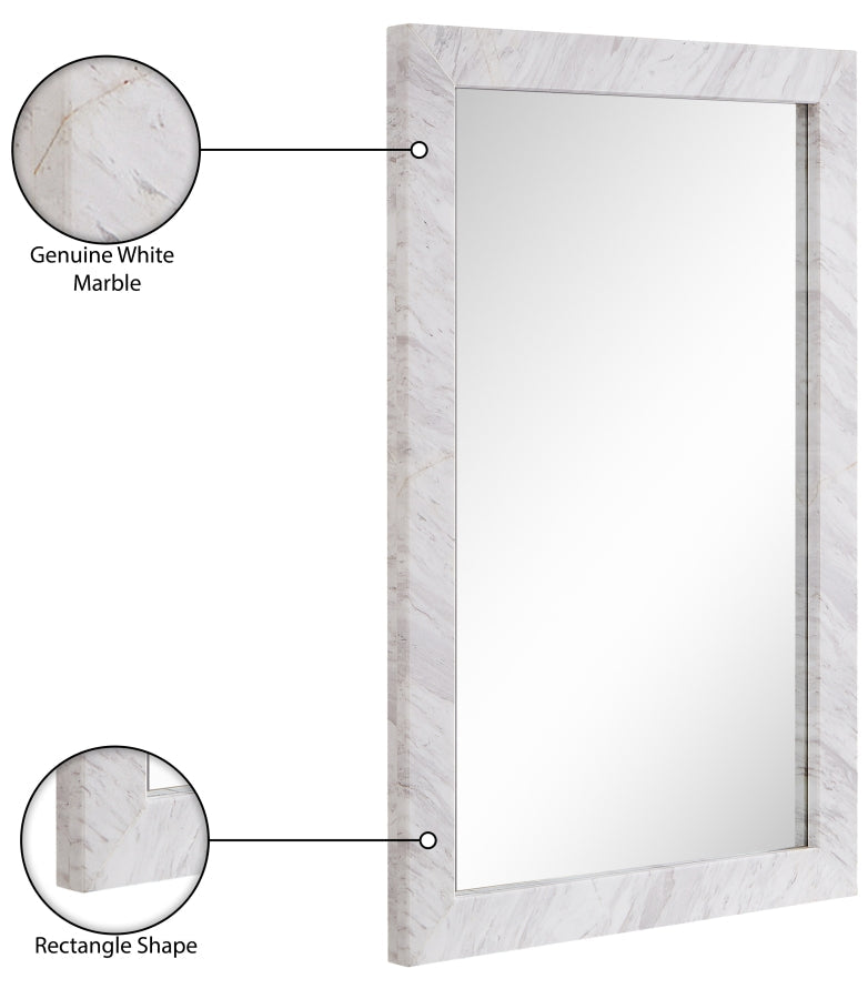 Pavia Genuine Marble Frame Mirror in White - 66086White-M