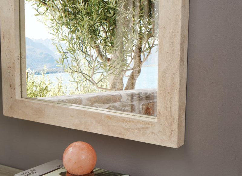 Pavia Genuine Travertine Frame Mirror in Natural - 66087Travertine-M