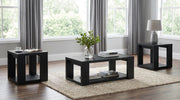 Pavone 3-Piece Transitional Coffee and End Table Set with Shelves Black - 706638-S3