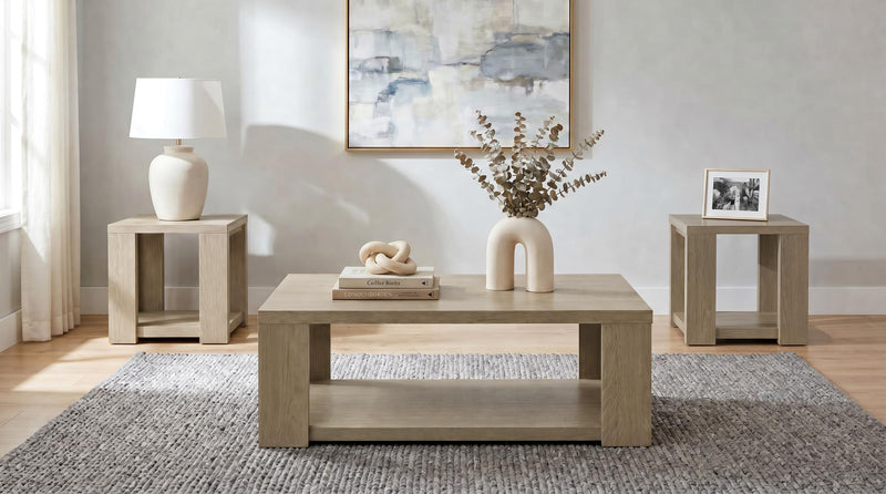 Pavone 3-Piece Transitional Coffee and End Table Set with Shelves Latte - 706648-S3