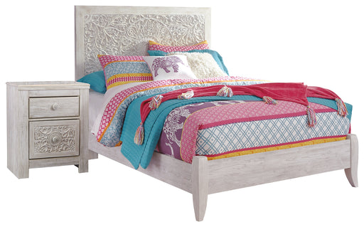Paxberry Full Panel Bed with Nightstand in Whitewash - PKG007713